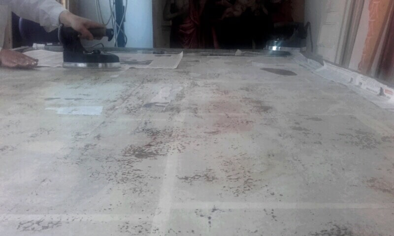 Montemonaco- Deposition with St Francis and Mary Magdalene process of rebacking