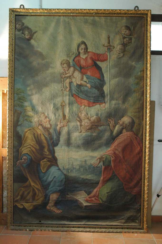 Smerillo- Madonna with Child and Saints Peter and Paul before restoration